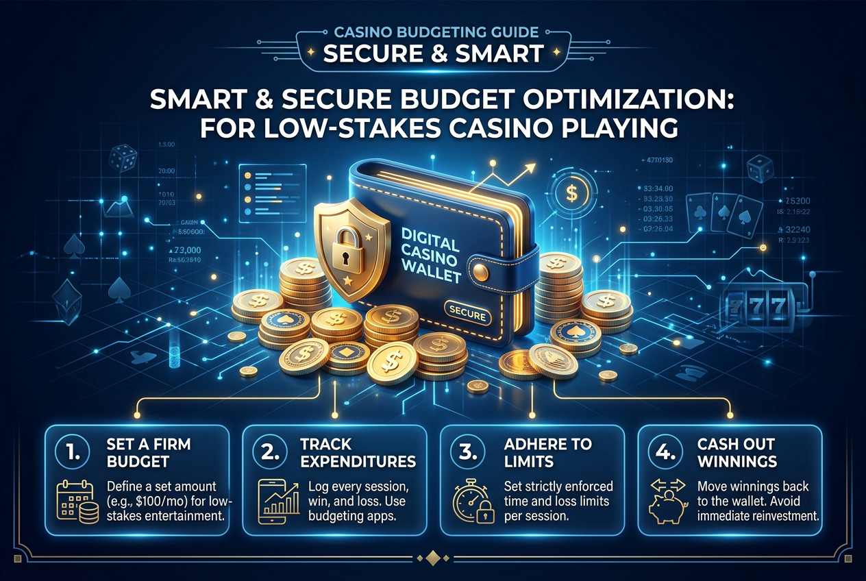 Infografika optimalizace herního rozpočtu a bankrollu pro nízké vklady v online casinu
