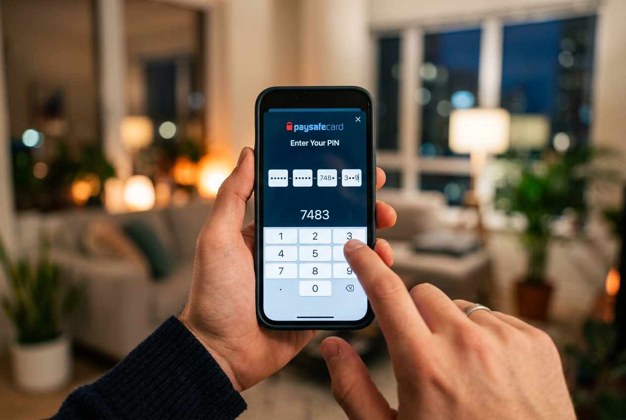 Prémiová karta Paysafecard vedle smartphonu s rozhraním online casina
