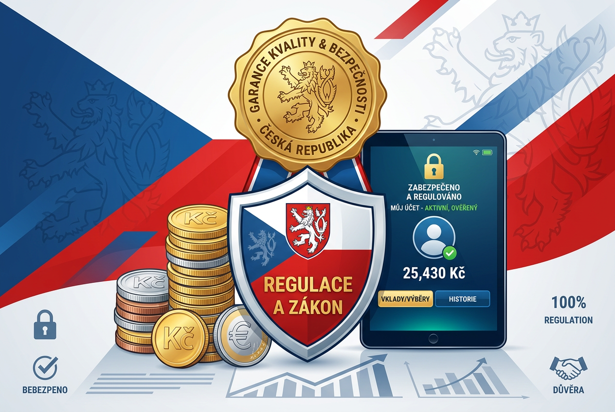 Ilustrace české herní licence s ochrannými prvky symbolizující právní jistotu hráče